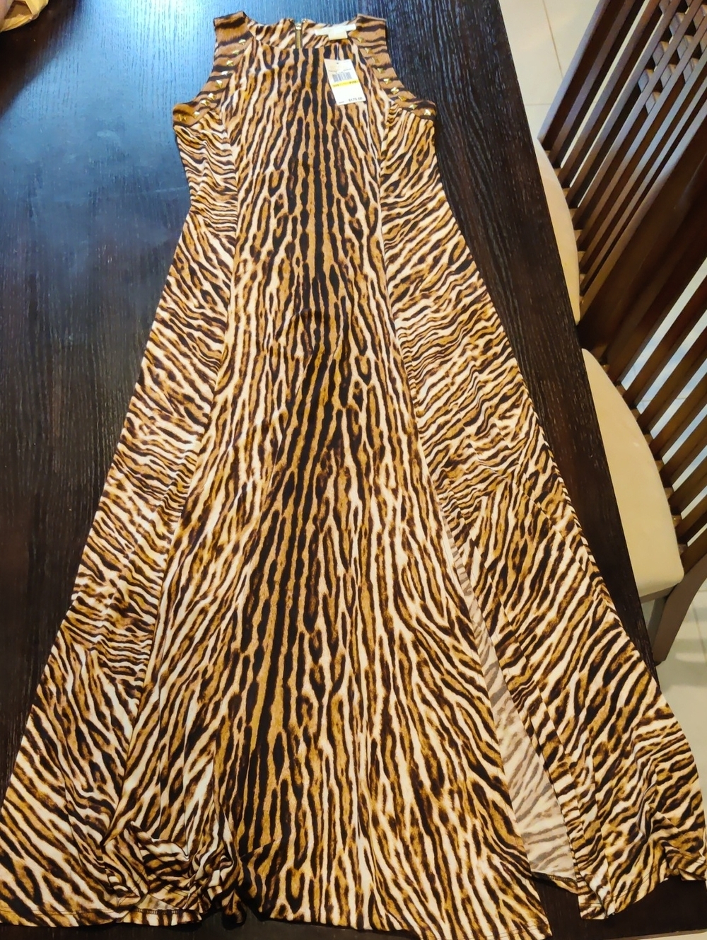 Michael Kors Brown and Black Animal Print Dress with Gold Studs